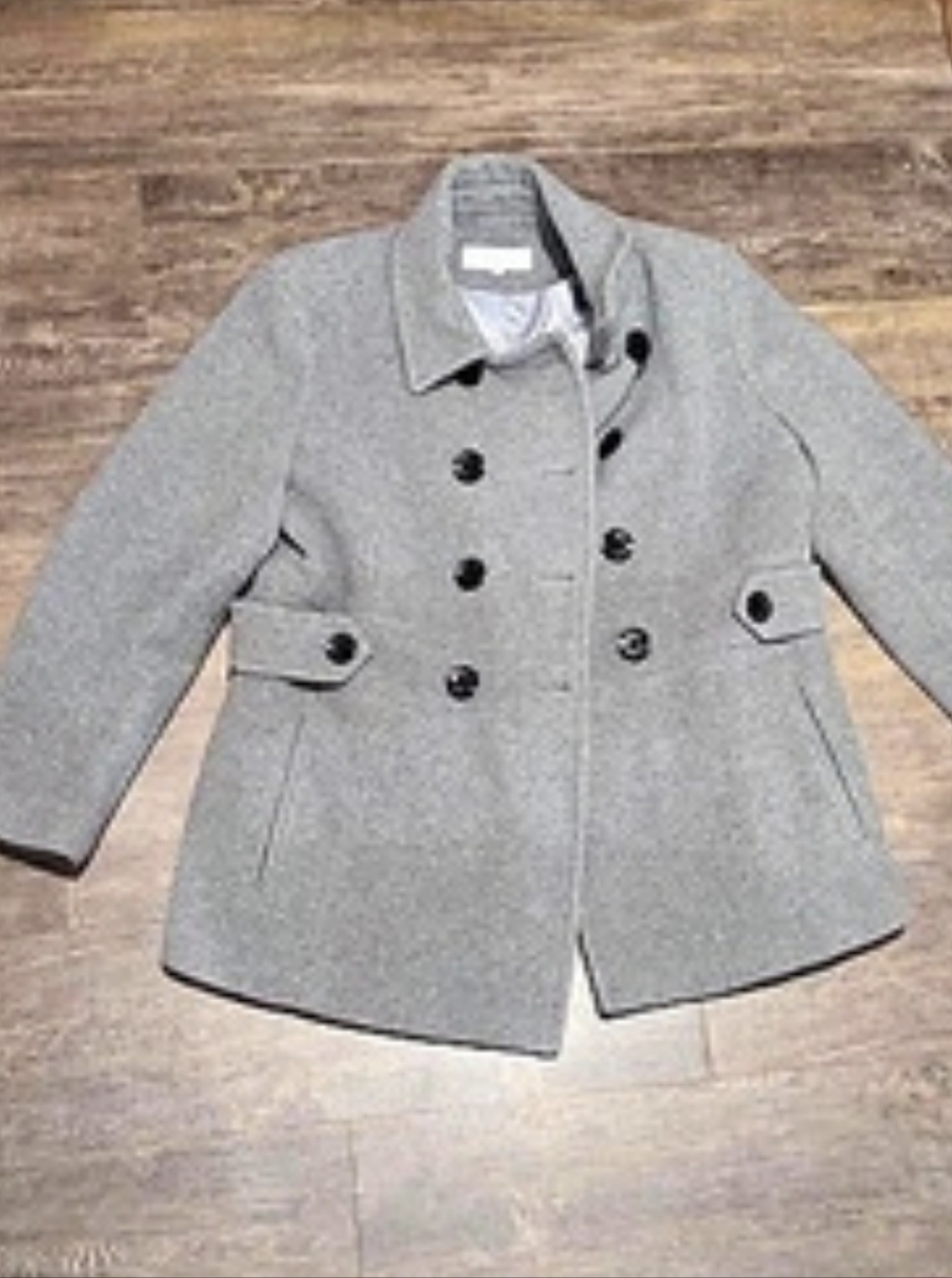 Calvin Klein Women's Double-Breasted Wool Blend Pea Coat Gray P14